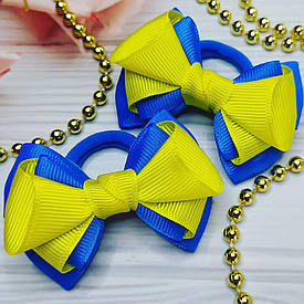 Бант репсовий на резинкі для волосся в українському стилі (бантик жовто-синій під вишиванку в школу ручної роботи)