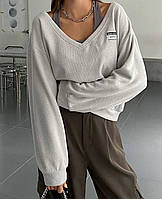 Женская теплая кофта из ткани рубчик со спущенной линией плеча размер универсальный 42-46