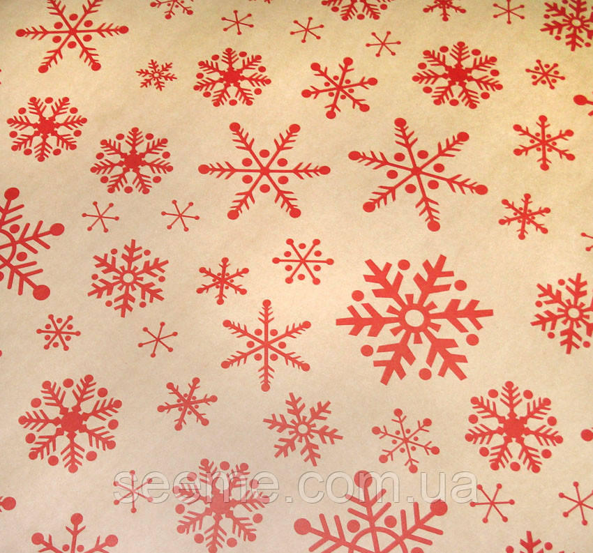 Папір пакувальний крафіт з малюнком "Сніжинки", фото 1