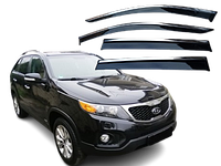 Дефлектори окон (Ветровики) Kia Sorento 2014-2020 (скотч) TopVisor c хром молдингом