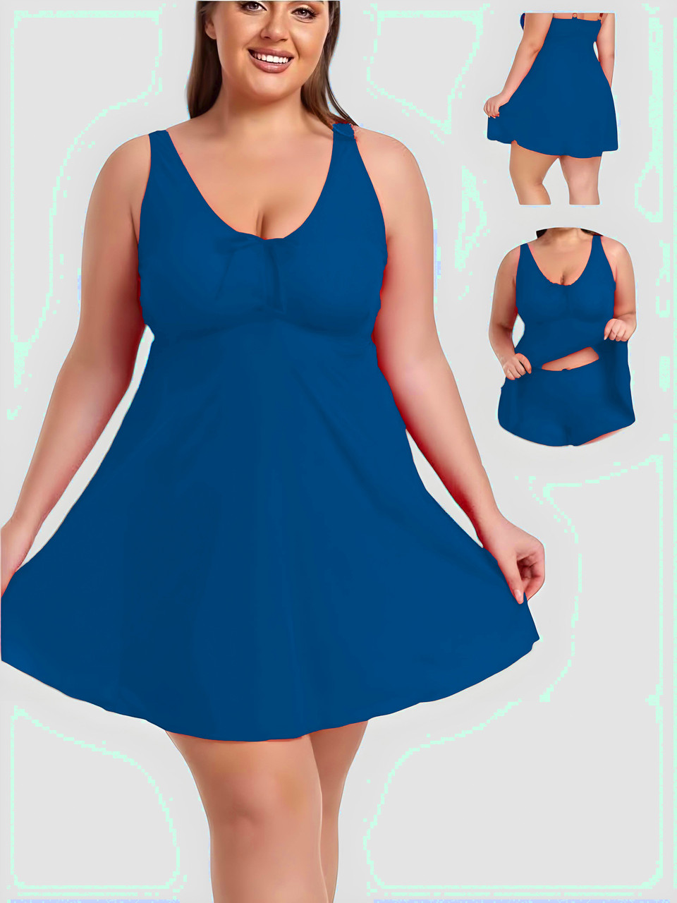 Купальник з шортами танкіні батал рубчик Fuba 7550 синій на 60 62 64 66 68 розмір