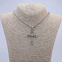 Кулон Хрест з білою стразою 55х32мм на ланцюжку L-65см колір металу срібло