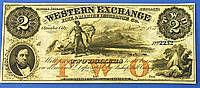 Банкнота США 2 доллара 1855 г. Репринт