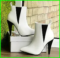Ботильйони Білі еко шкіра жіночі весняніі, ошатні черевики на підборах купити недорого