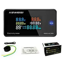 Вольтметр цифровий амперметр ватметр AC 50-300 100 А 30 кВт для контролю електроенергії, чорний KWS-AC300