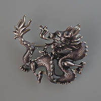 Брошка кулон Дракон коричнева емаль, сріблястий метал 44х37мм