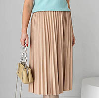 Женская стильная юбка плиссе из трикотажа средней плотности №9840 Бежевый