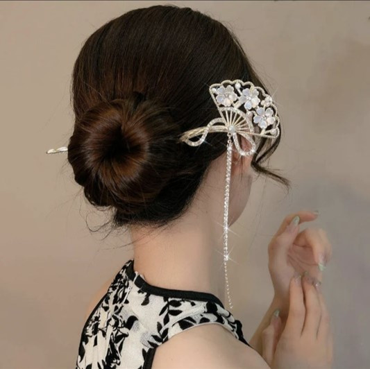 Металева китайська паличка для волосся шпилька для волосся заколка для волосся золотиста з підвіскою Віяло