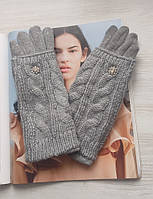Теплые женские перчатки с довязом, серые хорошее качество