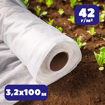 Агроволокно біле Shadow 42 г/м² 3,2х100м в рулоні Shadow зимове для утеплення рослин та теплиць від заморозків