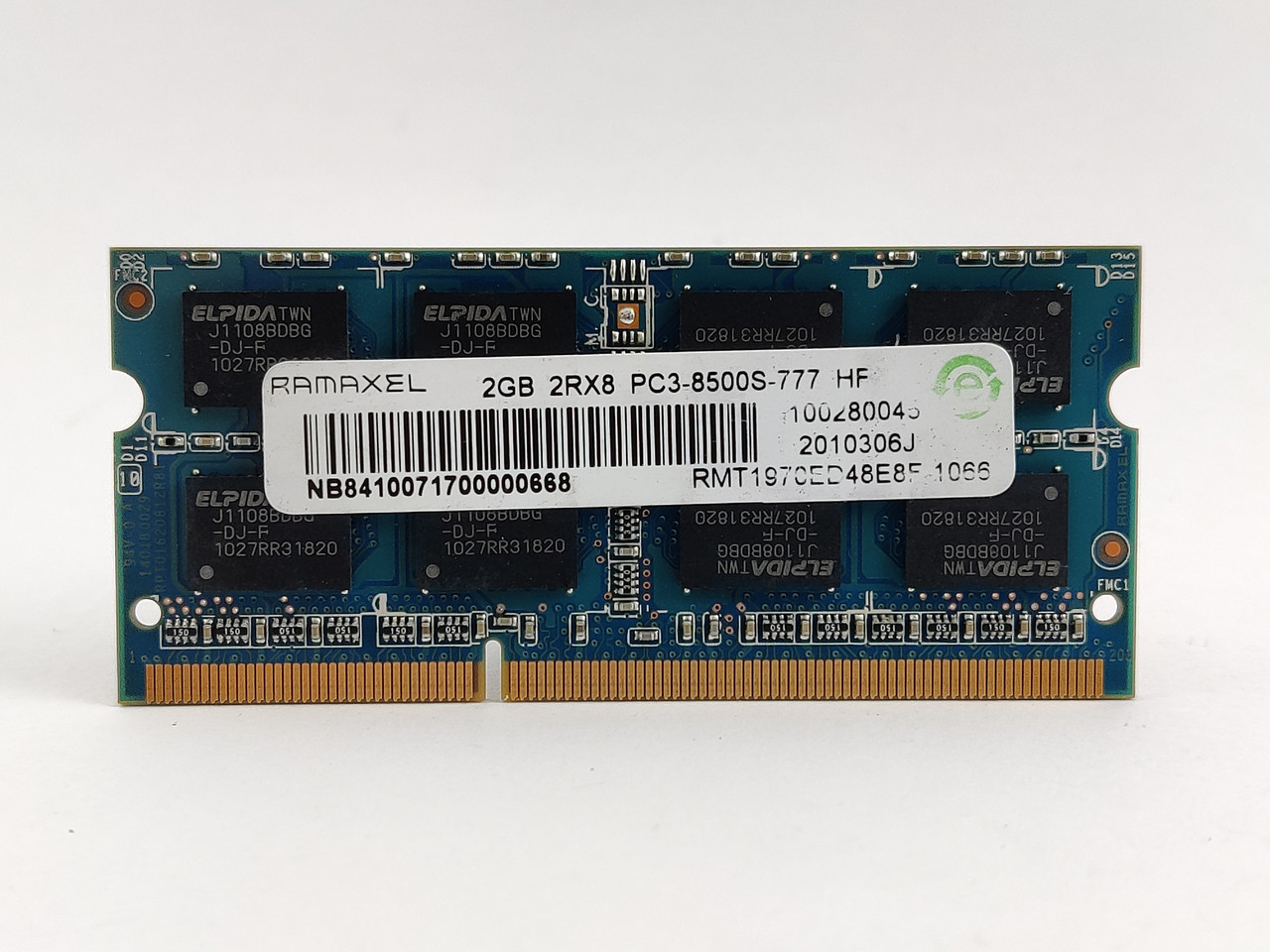 Оперативна пам'ять для ноутбука SODIMM Ramaxel DDR3 2Gb 1066MHz PC3-8500S (RMT1970ED48E8F-1066) Б/В