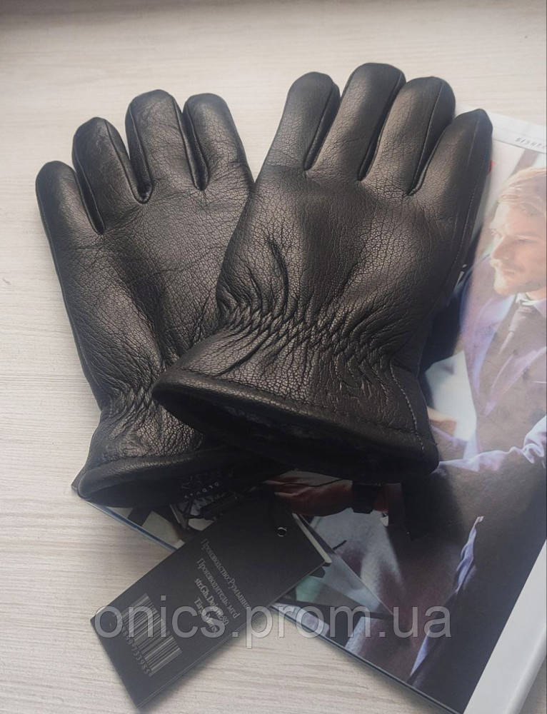 Теплые зимние мужские кожаные перчатки из оленьей кожи, подкладка мех black хорошее качество - фото 3 - id-p2083957418
