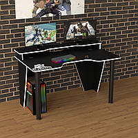 Стильный минималистичный геймерский стол с надставкой под монитор Rasin RS-25 черный с белым Тиса Мебель