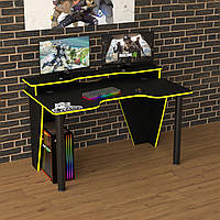 Современный геймерский стол прямой с надставкой под монитор Rasin RS-25 черный с желтым Тиса Мебель