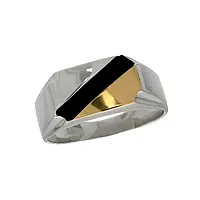 Мужской серебряный перстень Классик с золотой пластиной и Ониксом