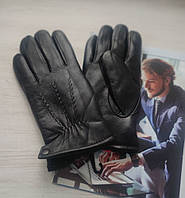 Мужские кожаные перчатки зимние, на меху, черные хорошее качество