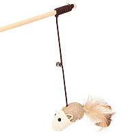 Игрушка для кота удочка с мягкой игрушкой, звоночком и перьями, 41 см