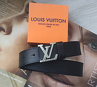 Кожаный ремень Louis Vuitton пряжка серебро черный хорошее качество