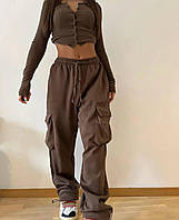 Женские стильные штаны с карманами ткань: двухнитка Мод. 4365