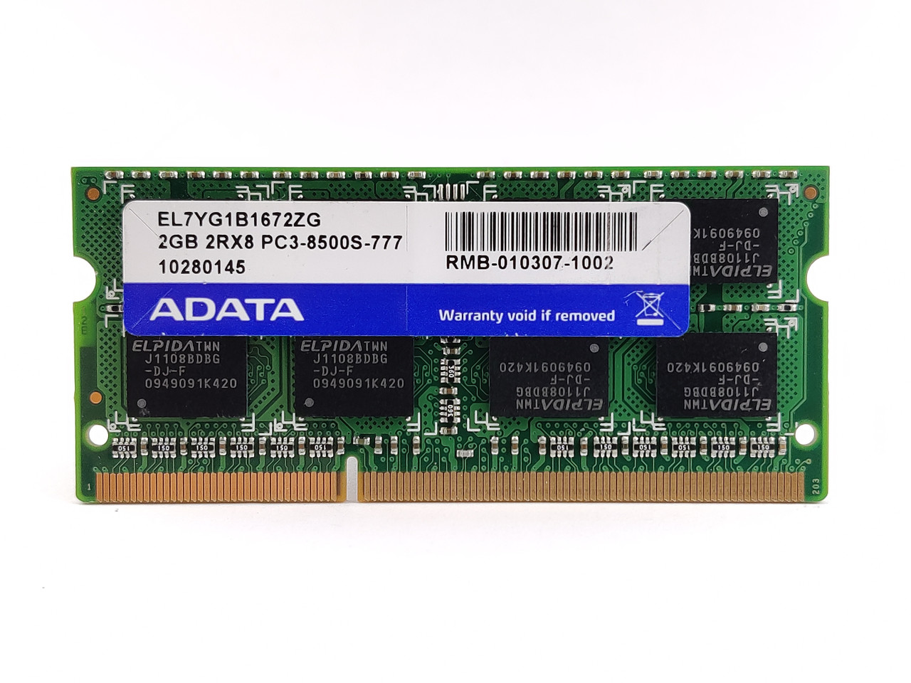 Оперативна пам'ять для ноутбука SODIMM ADATA DDR3 2Gb 1066MHz PC3-8500S (EL7YG1B1672ZG) Б/В