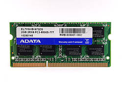 Оперативна пам'ять для ноутбука SODIMM ADATA DDR3 2Gb 1066MHz PC3-8500S (EL7YG1B1672ZG) Б/В