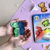 Деревянный пазл-вкладыш "мишки", цвета радуги, детская игрушка, от 2 лет, Ubumblebees PSD121