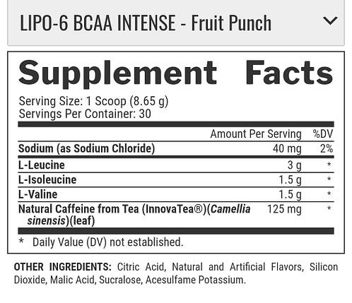 Бцаа з кофеїном Nutrex​ Lipo6​ Bcaa​ Intense​ Amino​+Energy​ ​295,5 г (30 порц.), фото 4