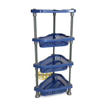 Якісний стелаж із пластику для ванної на 4 полиці, синій SNMZ