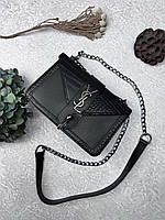 Женская кожаная сумка Yves Saint Laurent черная сумочка на цепочке YSL reptile сен лоран в подарочной упаковке