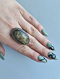 Кільце з натуральним каменем лабрадор. Лабрадор овал в сріблі 18,8 розмір. Індія, фото 3