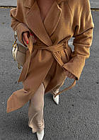 Кашемировое зимнее пальто макси с поясом на подкладке (черное, серое, карамельное) оверсайз Карамельный