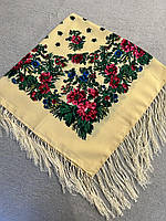 Хустка з бахрамою в українському стилі 80*80 см кремова