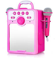 Дитяче караоке дитяча колонка для дівчинки 2в1 з 2 мікрофонами підсвічуванням bluetooth Рожева для дівчаток