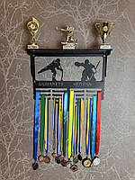 Медальница с полкой для кубков хоккей именная для спортсменов на подарок