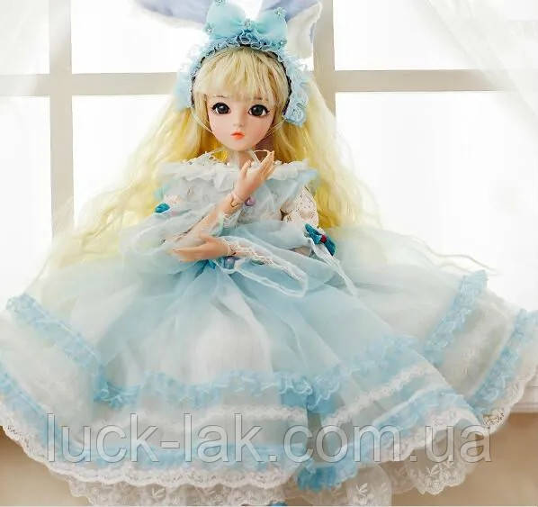 Лялька шарнірна Зайчик BJD 1/3, блондинка + одяг і взуття, прикраси, 55 см, фото 1