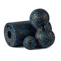 Набір для йоги PowerPlay PP_4008 EPP Foam Roller Set роллер + 2 масажні м'ячі Чорно-синій