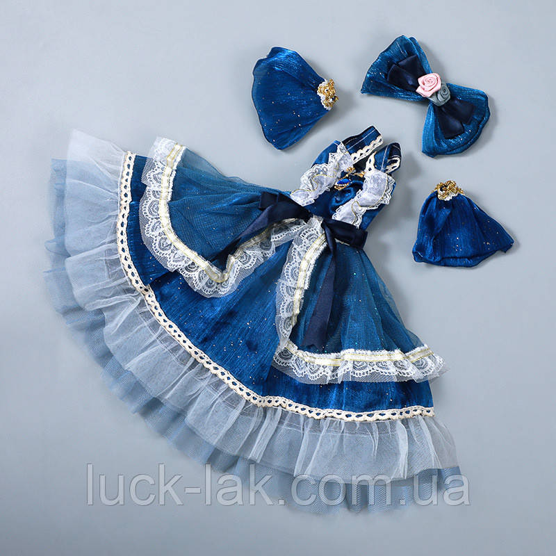 Плаття пишне для ляльки 1/3 см "сапфіровий синій" для ляльки BJD 55-60 см, фото 1