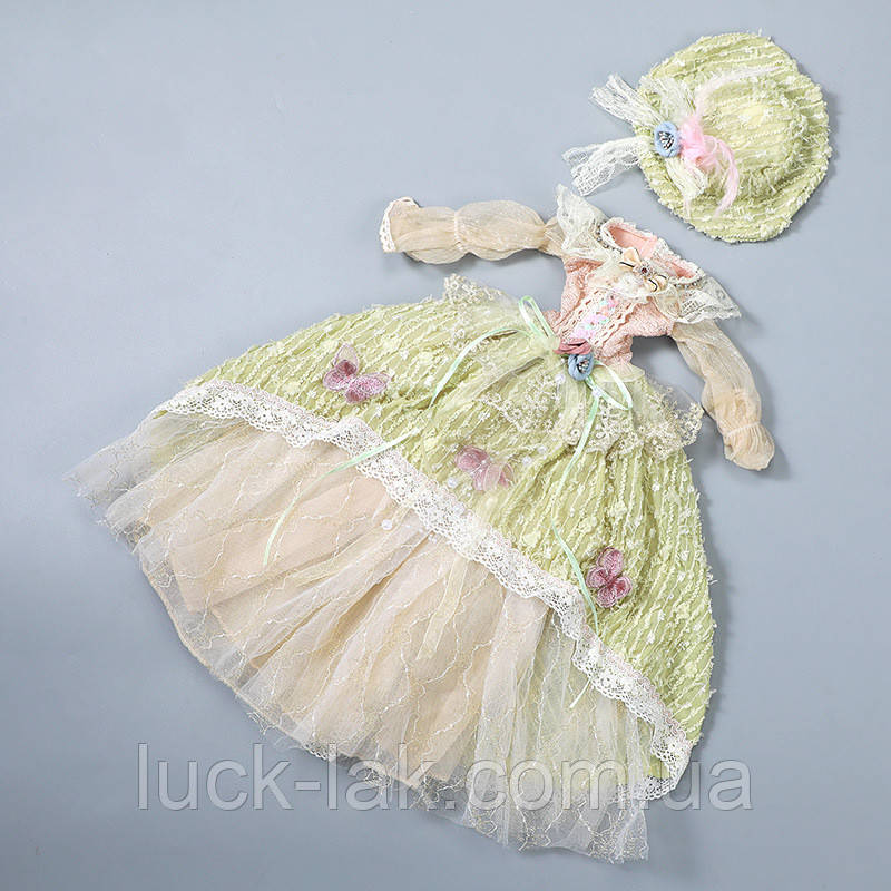 Плаття пишне для ляльки 1/3 см і аксесуари "золотисто зелений" для ляльки BJD 55-60 см