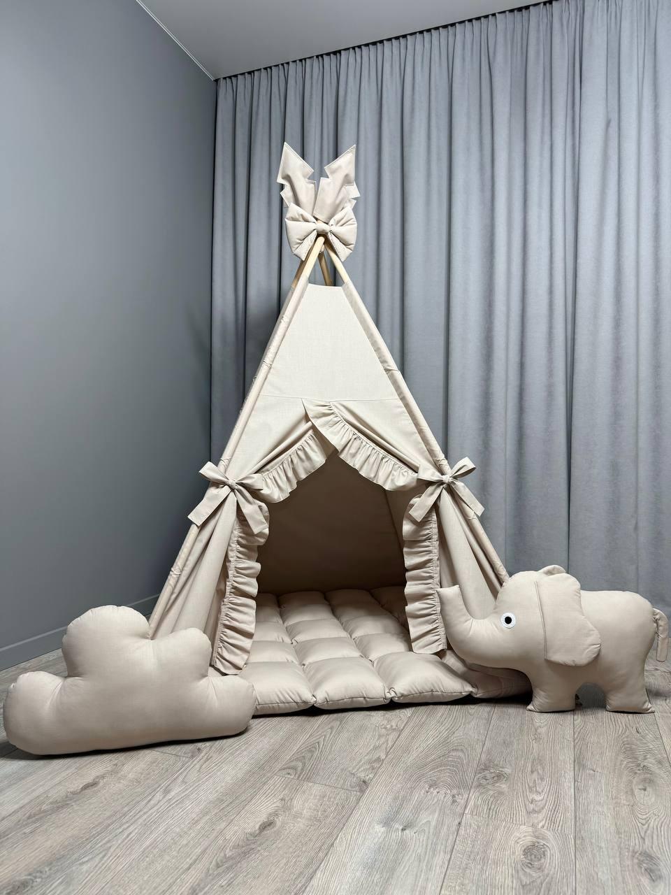 Вігвам Слоненя БОНБОН Повний комплект, вігвам дитячий, вігвам для дітей, вігвам для дівчинки, дитяча палатка, дитячий вігвам, фото 1