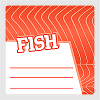 Маркировочная самоклеящаяся наклейка (этикетка, стикер) "Fish. Рыба" квадратная, бело-оранжевая (40х40мм)
