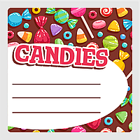 Маркировочная самоклеящаяся наклейка (этикетка, стикер) "Candies. Конфеты" квадратная, цветная 40х40мм