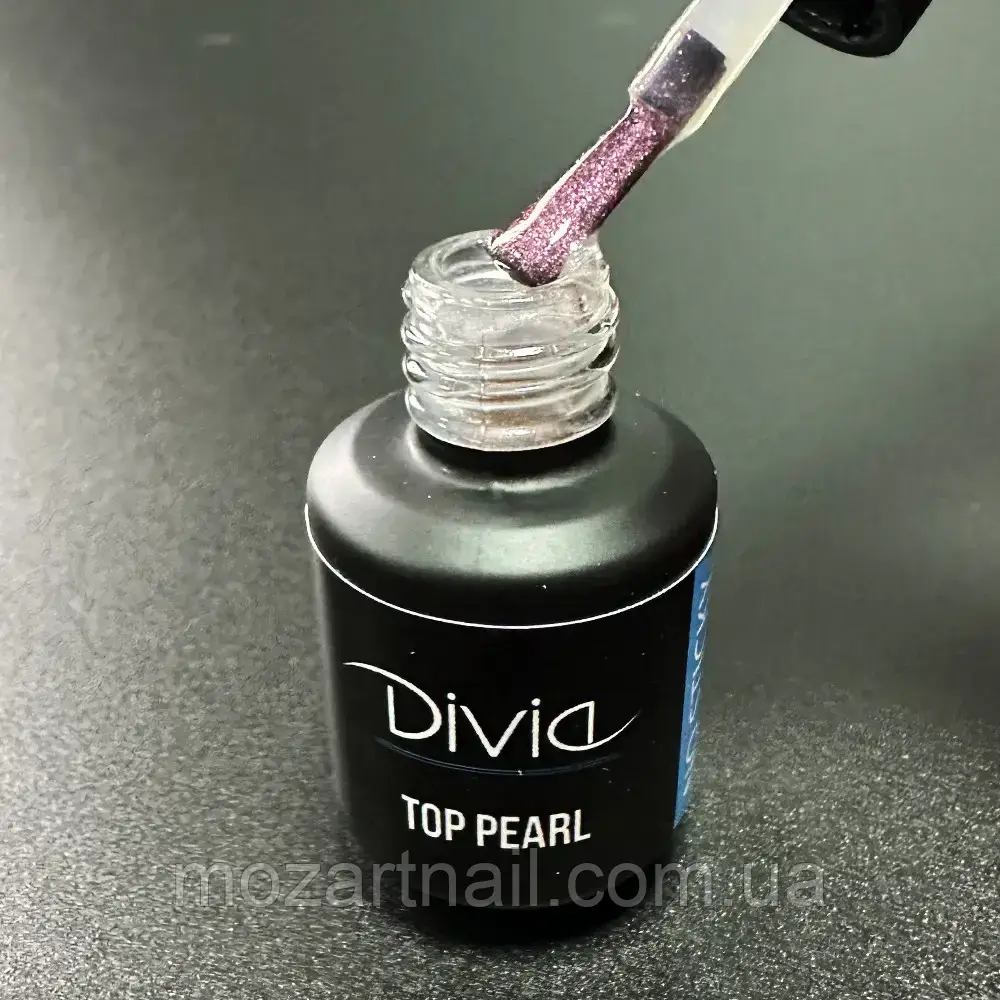 Верхнє покриття для нігтів Divia Top Pearl без липкого шару Di1068 PT02 (pink), 7ml