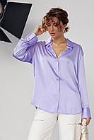 Блуза шелковая женская классическая фиолетовая на пуговицах XL