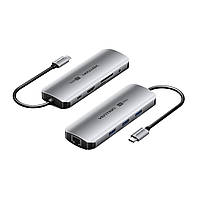 USB хаб Vention Type-C - 3x USB 3.0 5 Гбит/с + HDMI 4K 60Hz + Type-C PD 100W + SD/TF Карты + RJ45 1 Гбит/с +