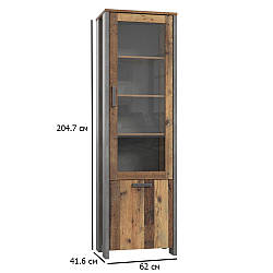 Шафа вітрина в стилі лофт Clif 62 см старе дерево вінтаж та бетон темно-сірий у вітальню