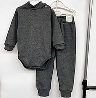 Костюм для малышей боди+штаны Серый меланж, 74-80