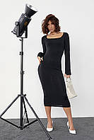 Силуэтное платье миди с квадратной горловиной - черный цвет, M (есть размеры) L