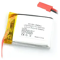 Аккумулятор Akyga 650mAh 1S 3.7V Li-Pol - JST-BEC вилка + розетка - 40x30x6mm