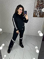Костюм женский брючный двойка в спортивном стиле двунитка баталы РИ-4949 50/52, Черный