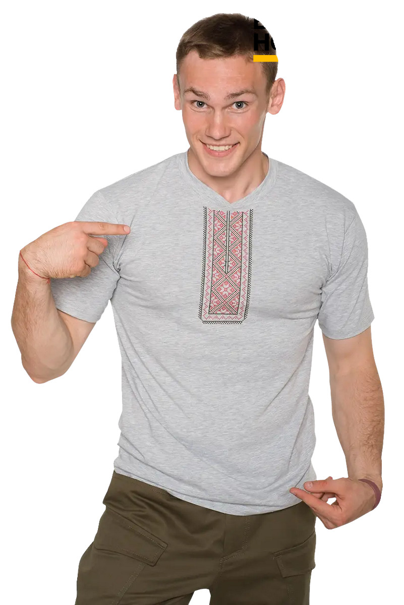 Футболка вишиванка чоловіча Brotherhood Banderman сірий, фото 1